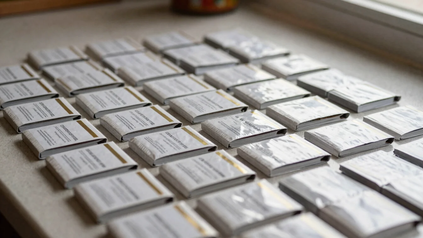Orderly close-up of tobacco product packaging laid out neatly on a counter, soft natural daylight, crisp packaging detai